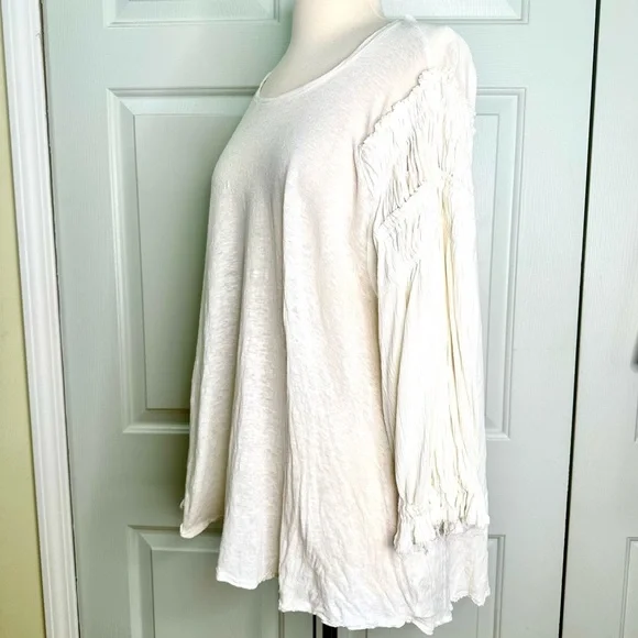 Free People Oversized Linen Cotton Blend Ruched Long Sleeves Top Sz Large - Picture 5 of 14